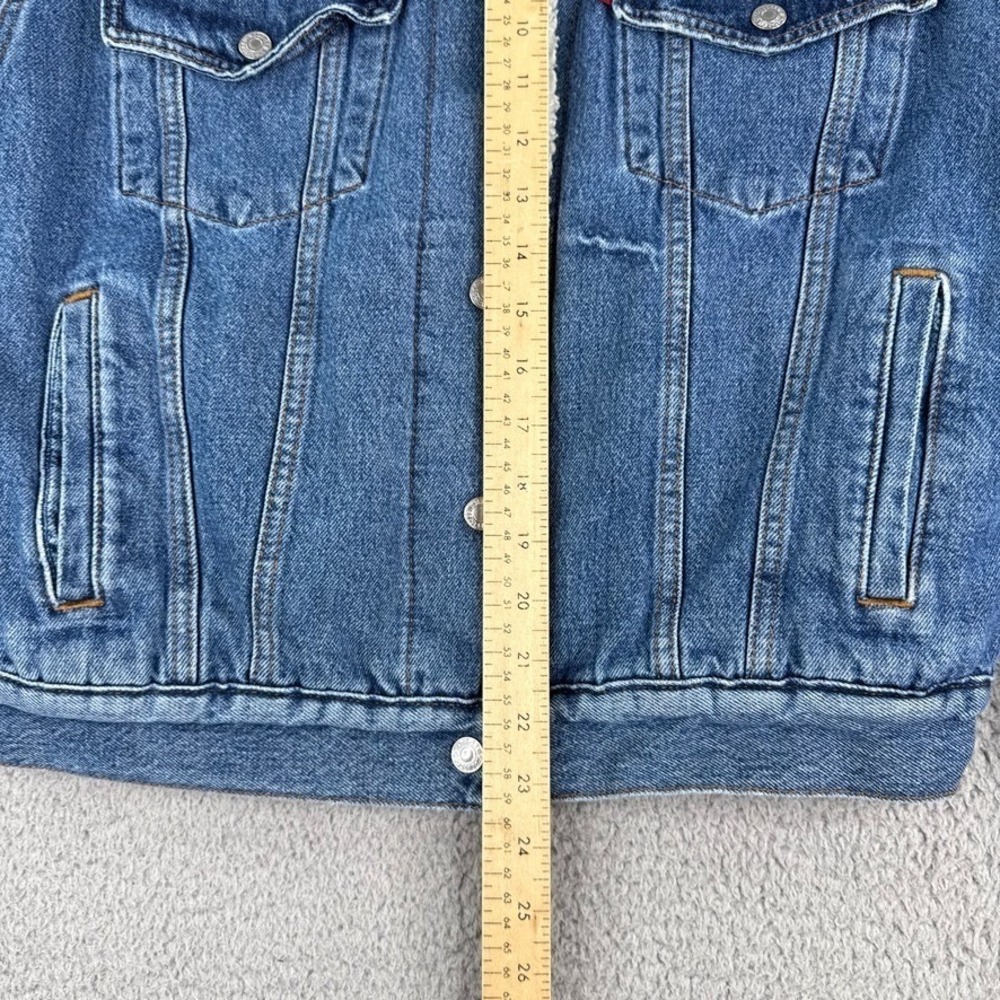 Levis Jacket Mens Small Premium Denim  Blue Jean Sherpa Trucker Snap Button - Picture 3 of 8